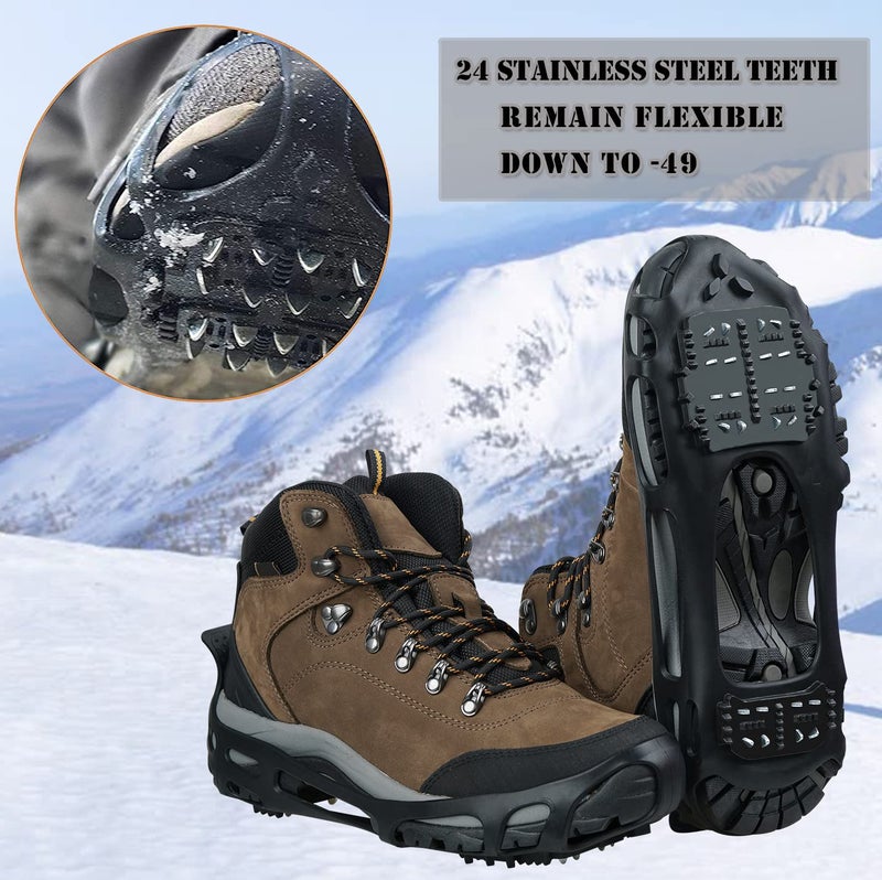 Shaddock Fishing Ice Snow Traction Cleats Crampons Anti-Slip Snow Shoes Cleats Walking on Snow and Ice Winter Walking Boots Cleats for Men Women Hiking, Jogging (24 Steel Crampons,Szie XL) - Image 2